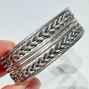 Vintage 60s Mexico Stainless or Nickel Braided Design Women's Cuff Bracelet (A3)
